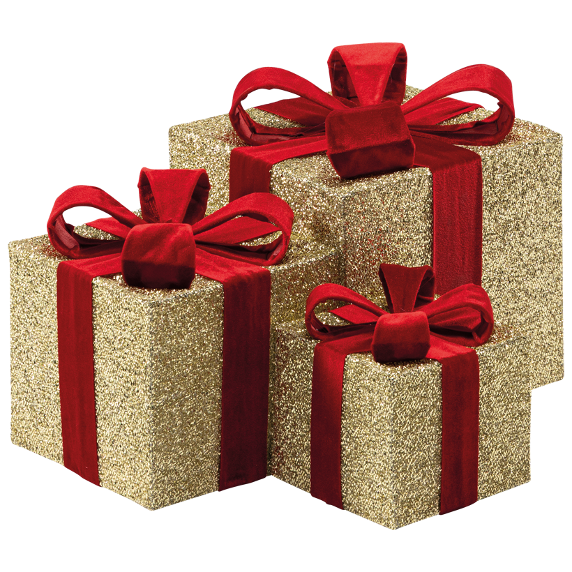 Gift boxes, 17x15x15cm, 25x20x20cm und 29x25x25cm 3 pcs./set, out of glitter fabric and metal, nestable