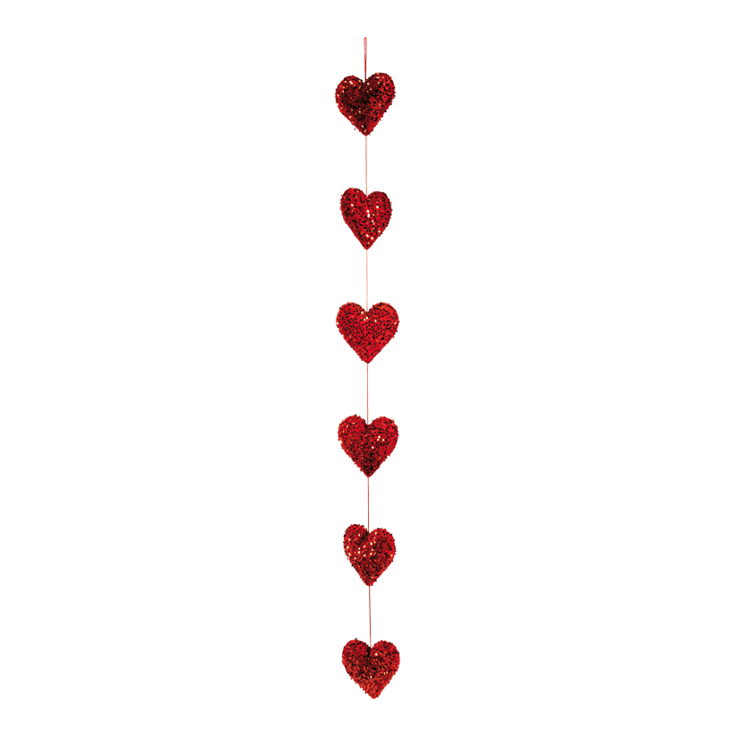 Heart garland, 150cm 6-fold, out of styrofoam, with sequins, with hangers