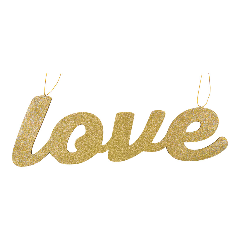 Lettering "love", 60x20cm Dicke: 7mm, ouf of wood, flat, with glitter, double-sided, with hanger