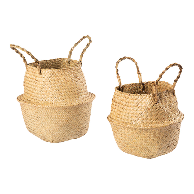 Basket M: 27x23cm, L: 32x27cm set of 2 pieces, out of seagrass, with handles