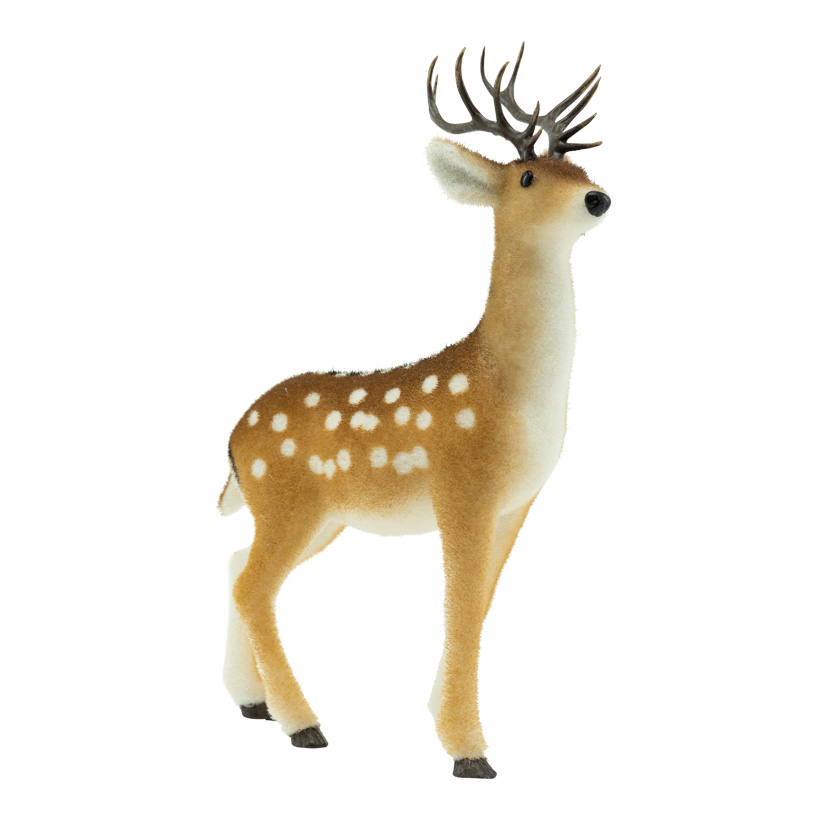 Deer, 27x13x37cm out of styrofoam, standing, with antlers, flocked