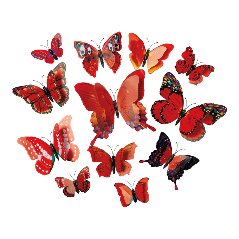 3D Butterflies, 6-12cm 12-fold, out of plastic, in a bag, with magnet including adhesive dots