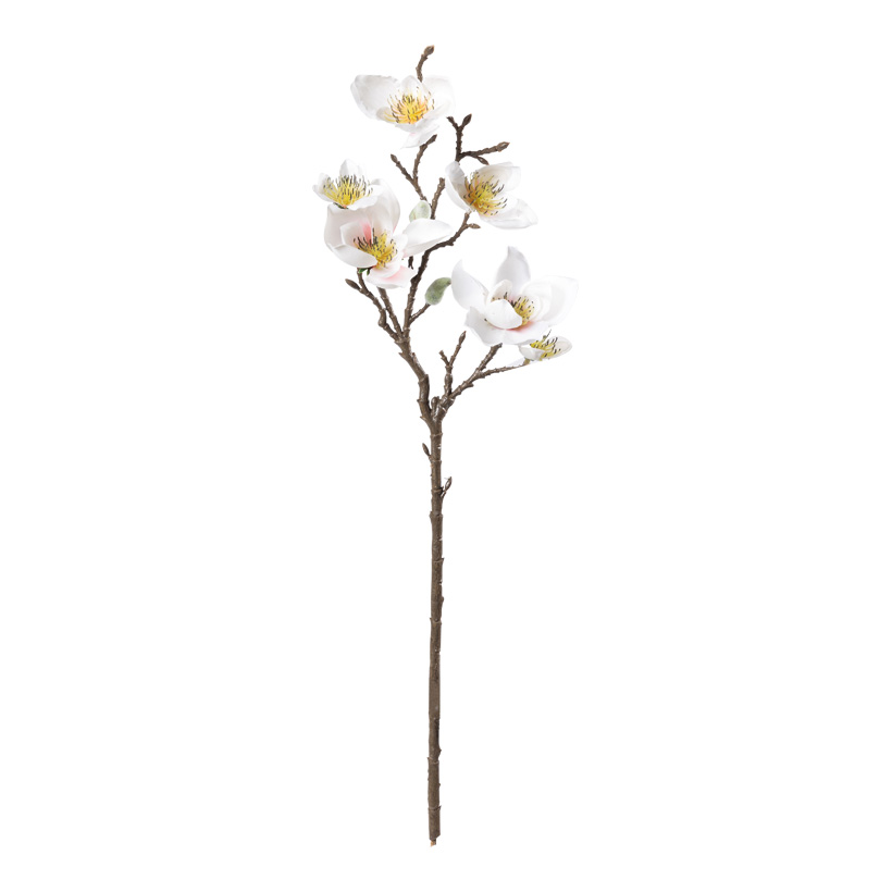 Magnolienzweig, 49cm Stiel: 26cm mit 6 Blüten & 2 Knospen, aus Kunstseide/Kunststoff, biegsam