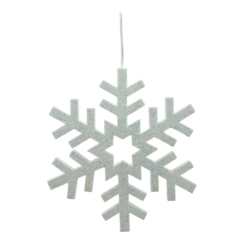 Schneeflocke, 40x40x2,5cm aus Styropor, mit Hänger, beglittert