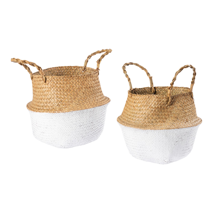 Basket M: 27x23cm, L: 32x27cm set of 2 pieces, out of seagrass, with handles