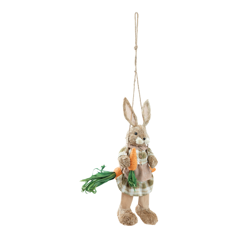 Rabbit on swing, 95x38x12cm out of styrofoam/straw/synthetic fiber, with dress, to hang