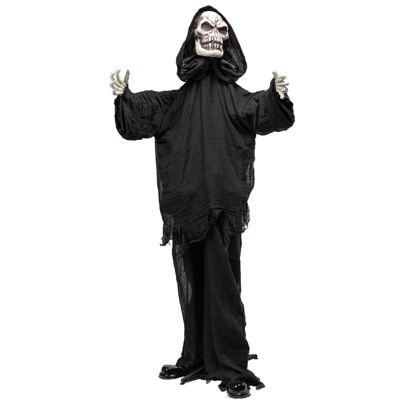 Scary figure ""reaper", 200x70x70cm 3x AA batteries required, out of fabric and plastic, animated & sound effects, eyes blink red