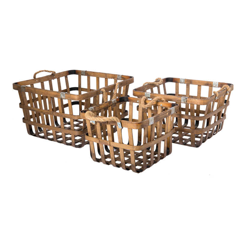 Bamboo basket, 41x39x26cm, 35x33x22cm, 30x28x21cm, set of 3, nested