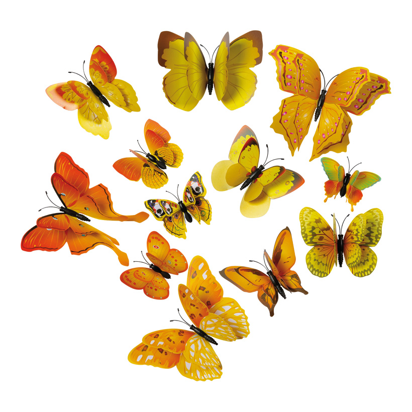 3D Butterflies, 6-12cm 12-fold, out of plastic, in a bag, with magnet including adhesive dots