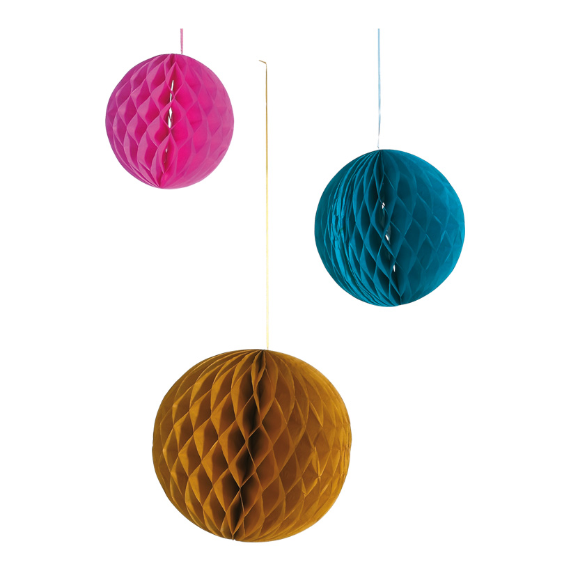 # Honeycomb ball 20/25/30 cm paper, 3 pcs./set brown/petrol/pink