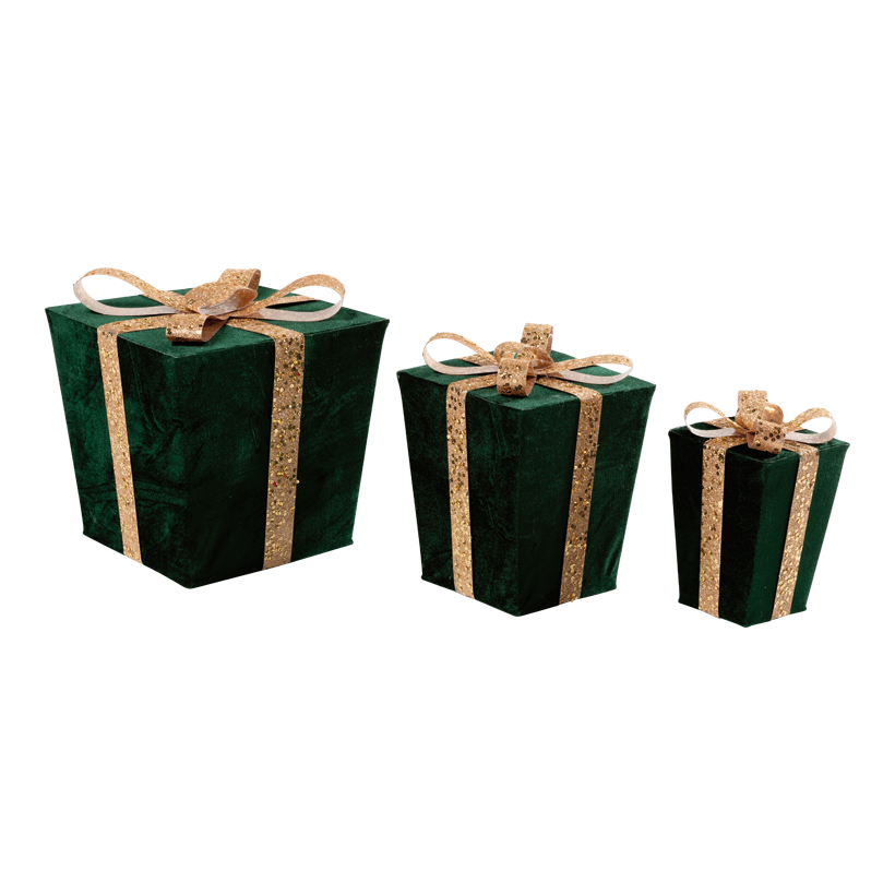 Geschenkboxen, 28x29x23cm, 24x21x16cm 20x14x10cm 3 Stk./Set, aus Samt/Metall, ineinander passend, Schleife aus Plastik