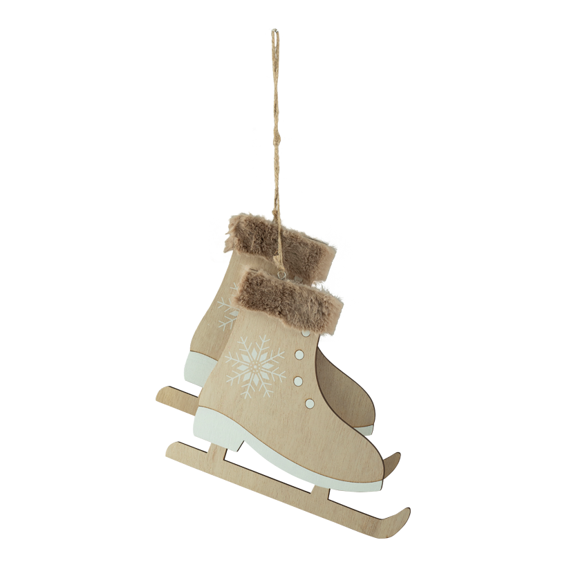 Paire de patins à glace, 25x21cm en bois/fausse fourrure, plat, avec suspension