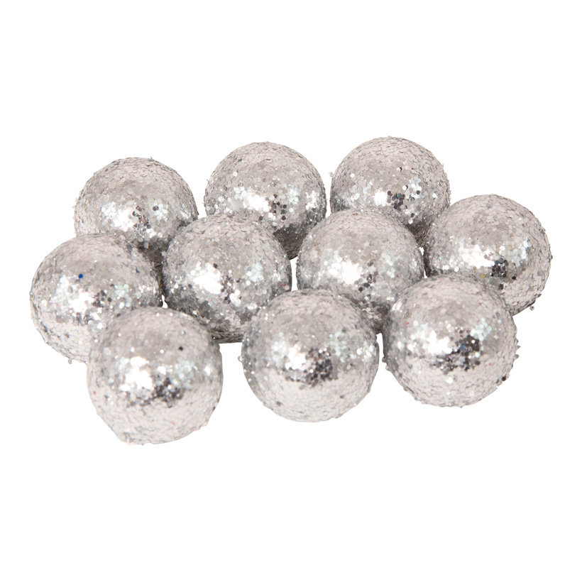 Boules de Noel avec glitter, Ø 3cm, 24pcs./blister, polystyrène