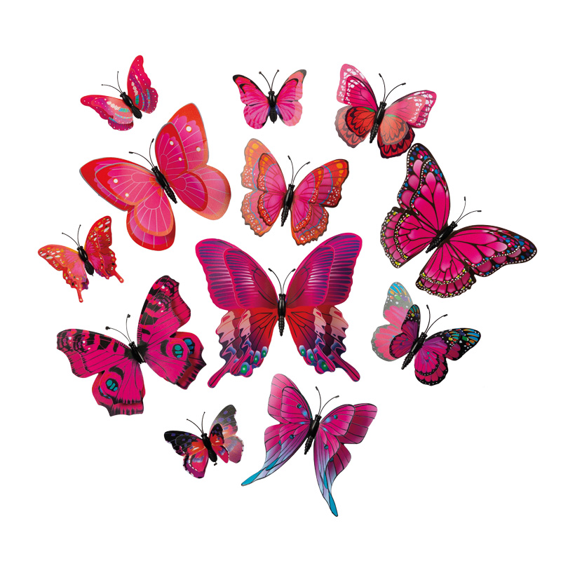 3D Butterflies, 6-12cm 12-fold, out of plastic, in a bag, with magnet including adhesive dots