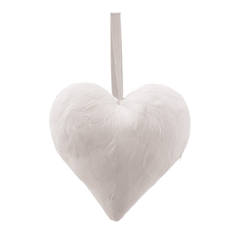 Herz mit Hänger, H: 15cm bezogen mit Federn, aus Hartschaum
