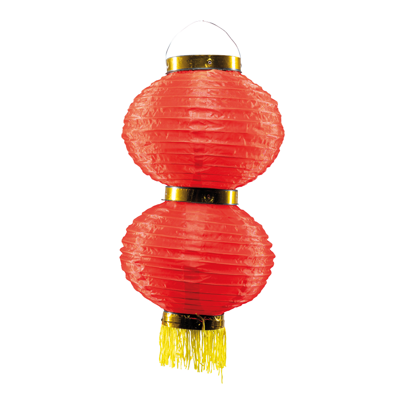 Chinese lantern, 50cm Ø 22cm 2-fold, out of artificial silk, with tassels, for hanging