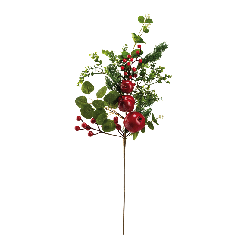 Branche de sapin avec baies, 81cm Stiel: 35cm en polystyrËne/plastique, flexible, pommes ⌀ 6-10cm