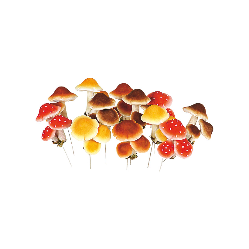 Mushrooms, 8cm, 12 groups/box, 4-fold assorted, polystyrene, paper