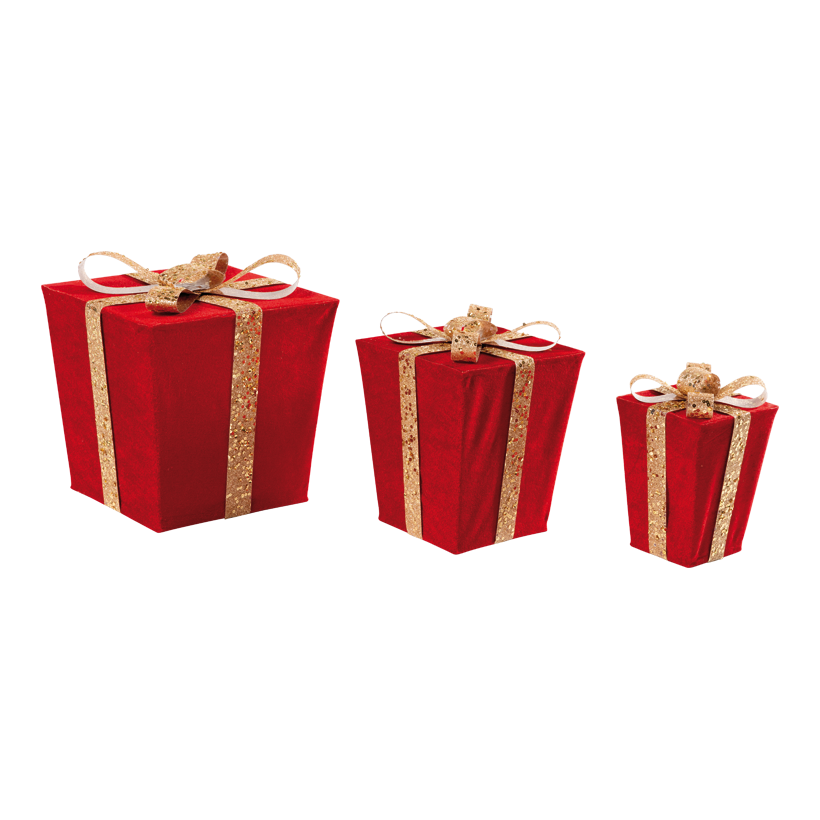 Geschenkboxen, 28x29x23cm, 24x21x16cm 20x14x10cm 3 Stk./Set, aus Samt/Metall, ineinander passend, Schleife aus Plastik