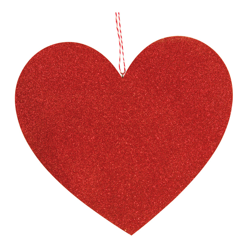Herz mit Hänger, 30cm Dicke: 5mm, aus Holz, flach, beglittert, doppelseitig