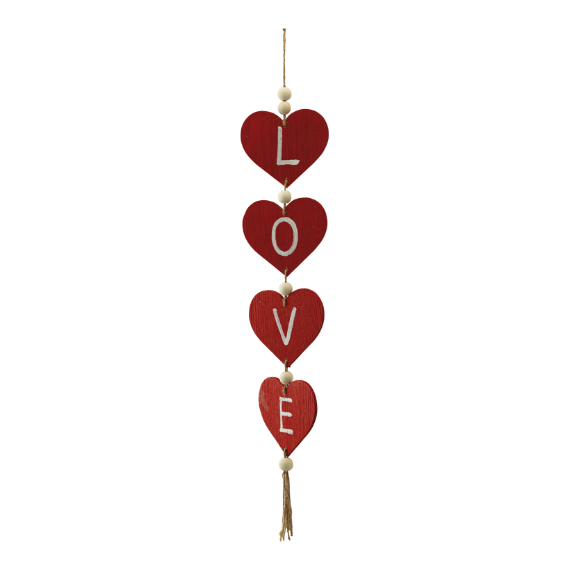 Heart garland, 64x11,5cm printed one-sided, out of wood, to hang