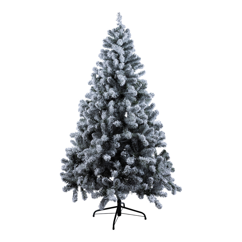 Sapin noble, 150cm Ø 88cm avec 200 LED blanc chaud, 350 tips, en plastique enneigée, avec support métallique