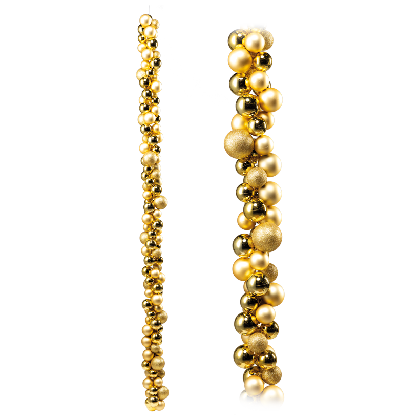 Christmas ball garland, 170cm Ø 4cm, 5cm und 6cm out of plastic, made from 120 balls in matt, shiny and glittered