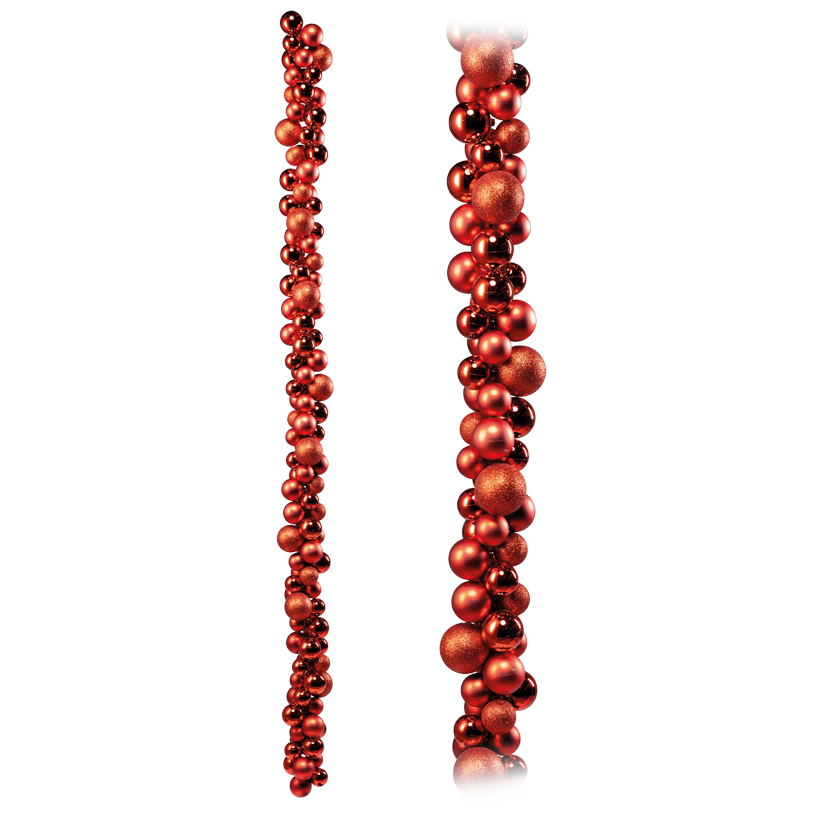 Christmas ball garland, 170cm Ø 4cm, 5cm und 6cm out of plastic, made from 120 balls in matt, shiny and glittered