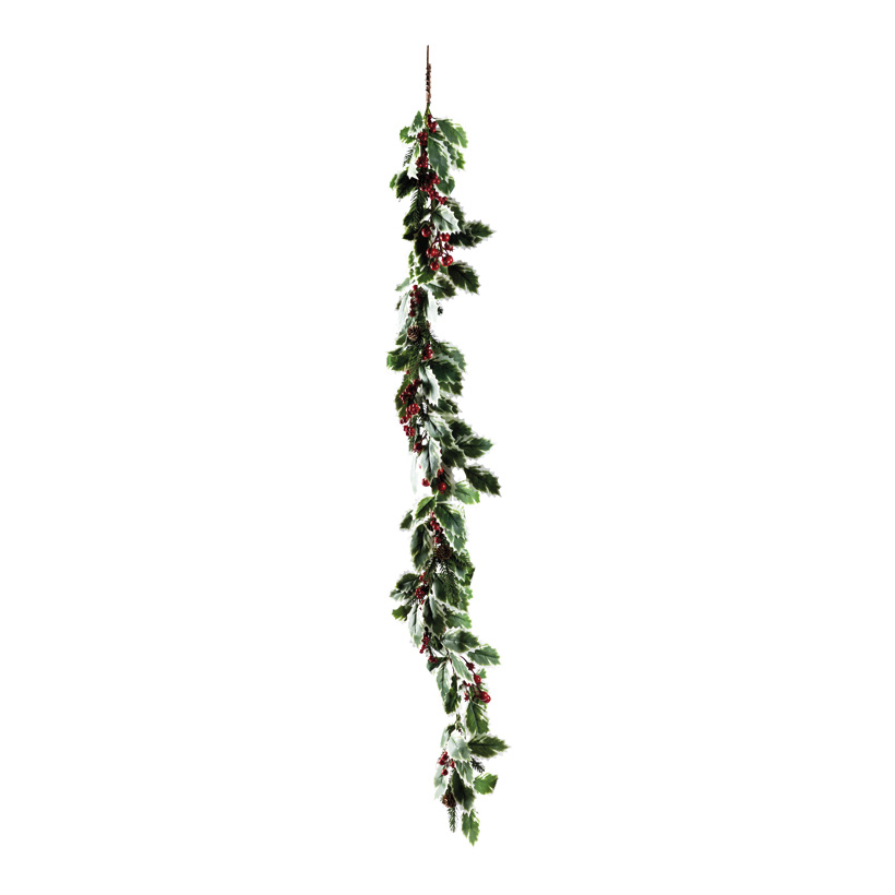 Ilexgirlande, beschmückt, 150cm aus Kunststoff/Kunstseide, mit Beeren, Tannen & Zapfen, biegsam