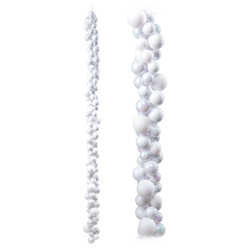 Christmas ball garland, 170cm Ø 4cm, 5cm und 6cm out of plastic, made from 120 balls in matt, shiny and glittered