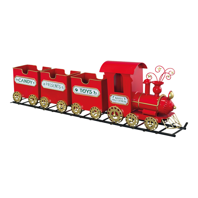 Zug, 93x18,5x29cm mit 3 Waggons, auf Schiene, aus Metall