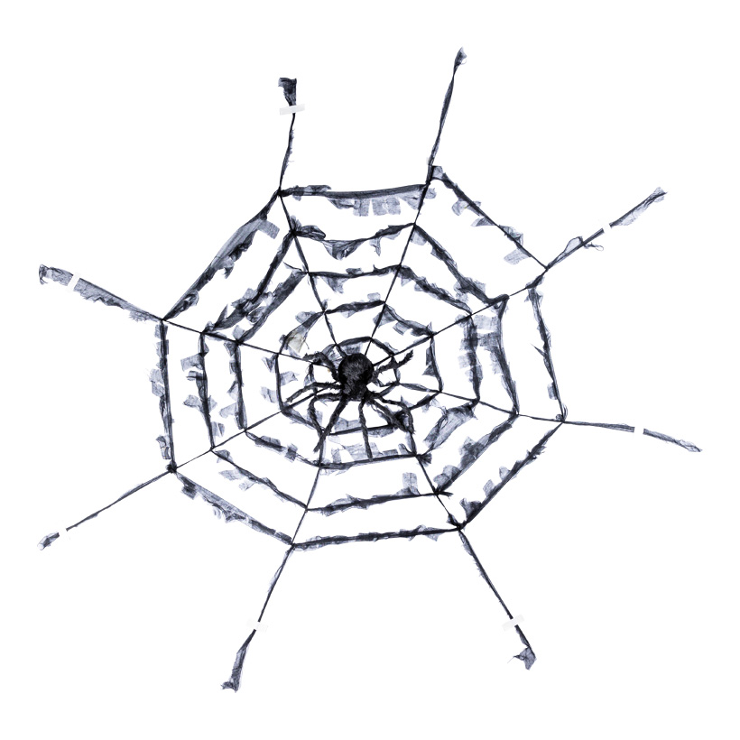 Spinnennetz mit Spinne, Ø 110cm Spinne: 52x23cm aus Styropor/Synthetik-Wolle, mit rotem Licht- und Soundeffekten & vibriert