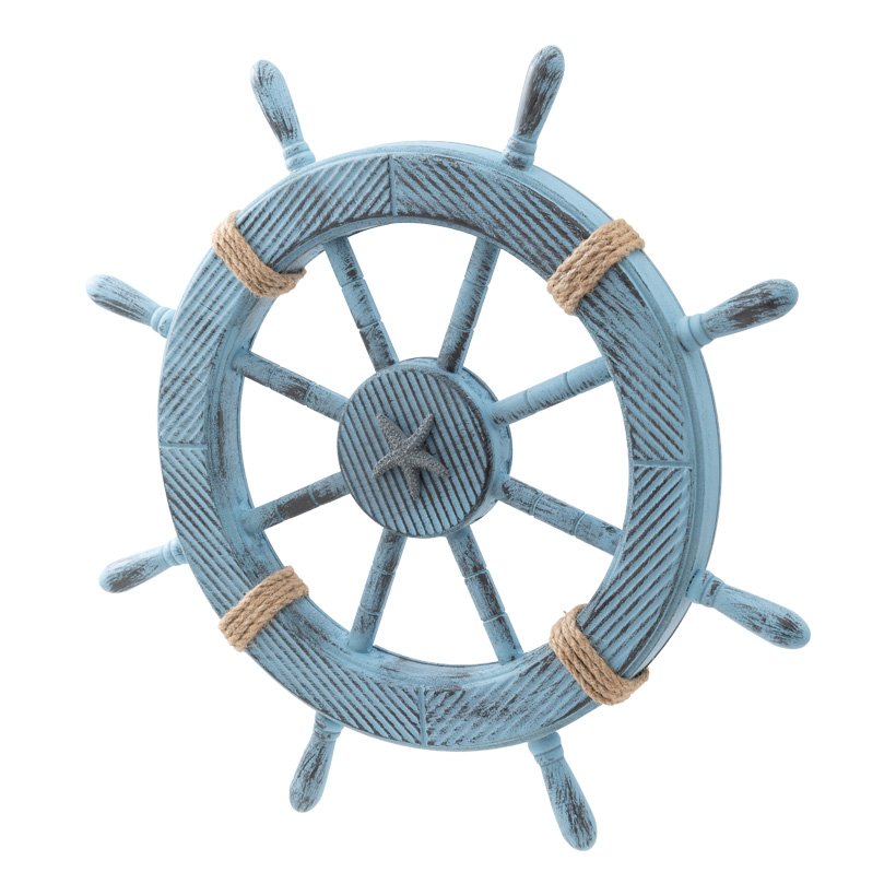 Steering wheel with rope, 45x45x4cm out of wood, with hanging eyelet, one-sided, incl. eyelet