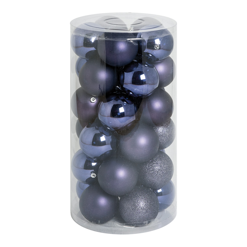 30 Christmas balls, violet, Ø 8cm 12x shiny, 12x matt, 6x glittered