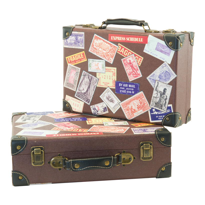 # Suitcases "stamps design", 36x24x10cm, 40x30x12cm, 2pcs./set, nested, wood, artificial leather