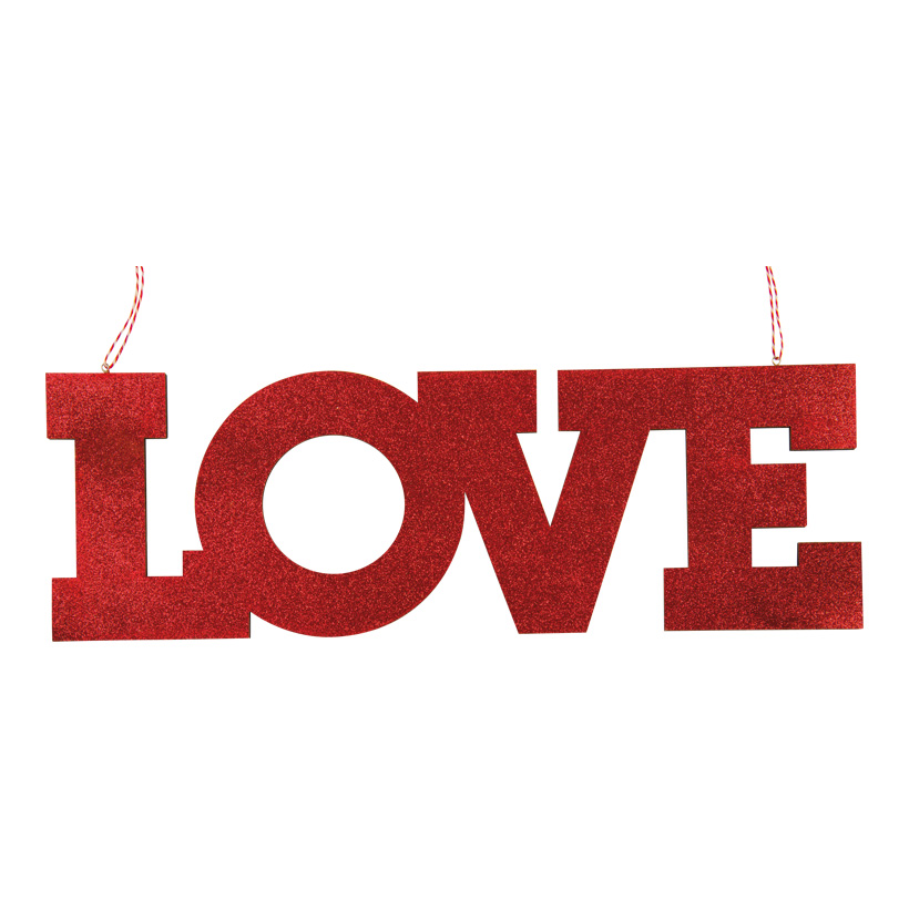 LOVE-Schriftzug, 60x20cm Dicke: 7mm, aus Holz, flach, beglittert, doppelseitig, mit Hänger