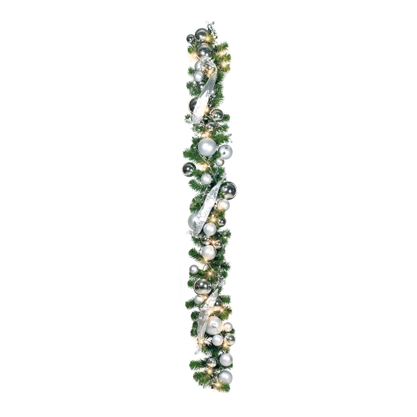 Fir garland, 180cm, decorated, with 50 LED, warm/white, plug: 2,5A, 250V