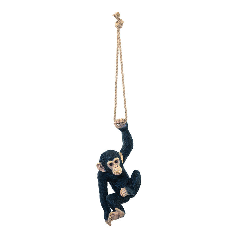 Monkey, H: 40cm B: 17cm hanging one-armed, with rope, made of artificial resin