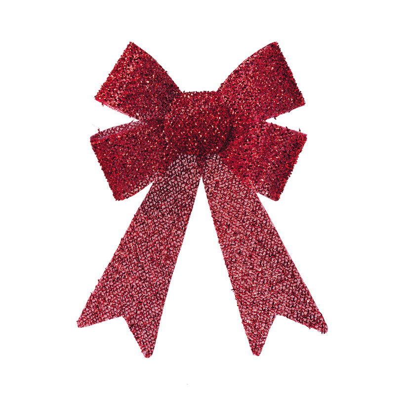 Bow with glitter, 25x16x2,5cm front side covered with tinsel, back side smooth, made of plastic