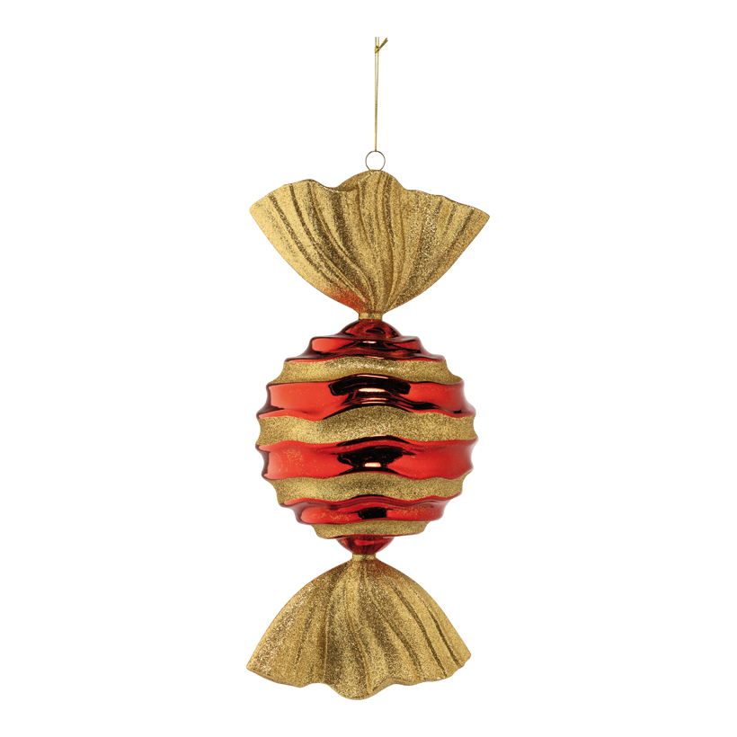 Bonbon, 46cm Ø 20cm aus Kunststoff, wellenförmig, beglittert, mit Hänger