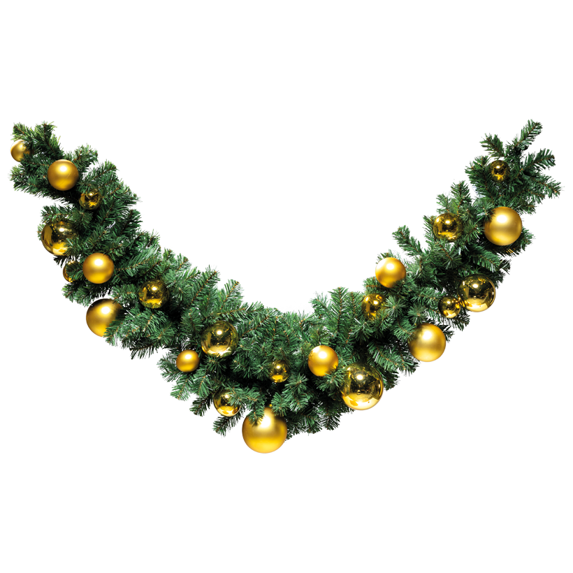 Noble fir swag, "Deluxe", double-sided, 180cm, Ø 35cm 2x Ø 12cm, 6x Ø 10cm, 8x Ø 8cm und 12x Ø 6cm with 28 balls in shiny and matt, out of PVC and plastic, with 180 tips, flame retardant according to EN71-2