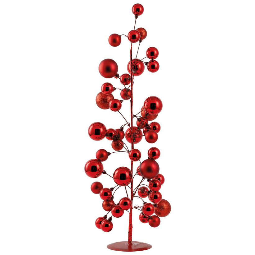 Ball tree, with stand, 75cm Mix aus Ø 3cm, Ø 4cm, Ø 5cm und Ø 6cm out of plastic and metal, with 48 Christmas balls, matt, shiny, glittered