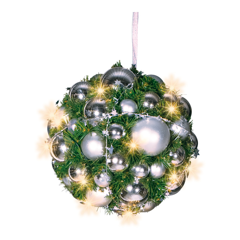 Christmas ball cluster, Ø 30cm, decorated, with 50 LEDs, warm/white, Plug: 2,5A, 250V