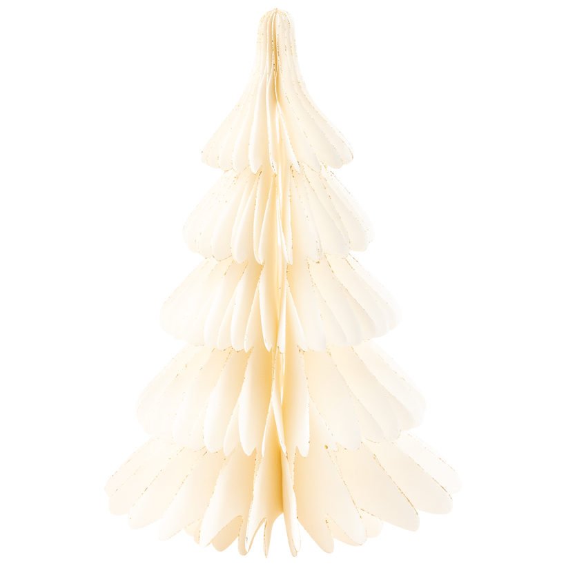 Christmas tree, foldable, 30cm Ø 20cm out of paper, freestanding, with golden glitter edges