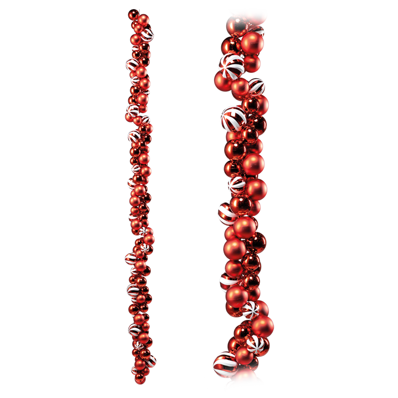 Christmas ball garland, 170cm Ø 4cm, 5cm und 6cm out of plastic, consisting of 120 balls in matt and shiny