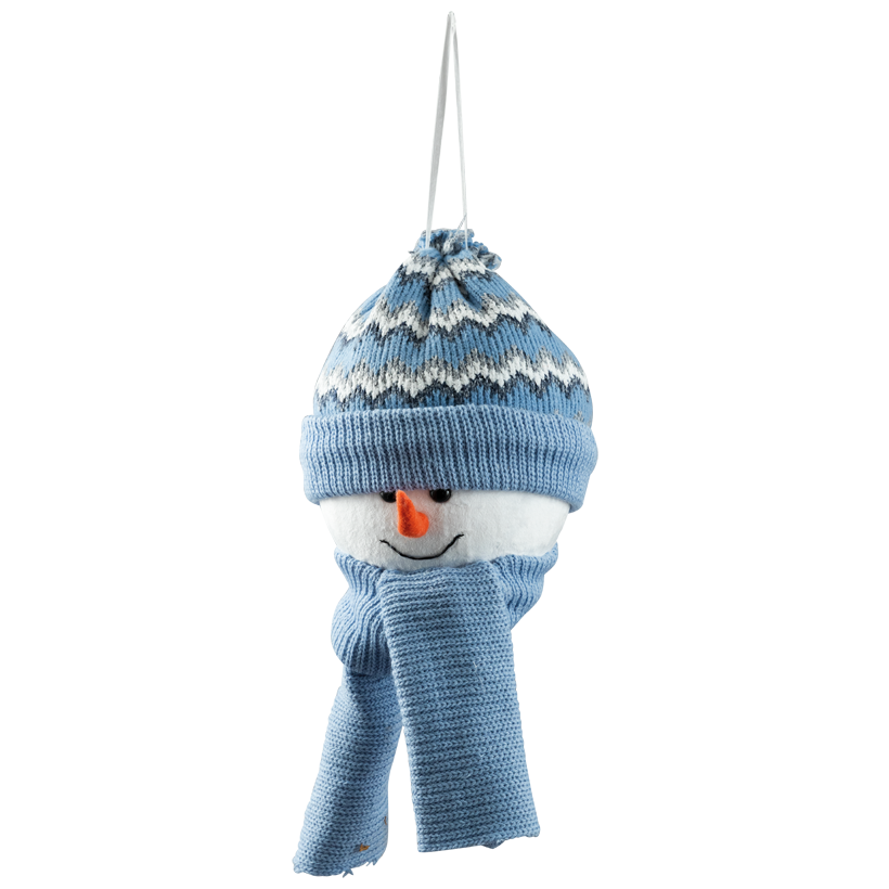 Snowman head, 23x20x45cm out of styrofoam and fabric, with scarf and hat, with hanger
