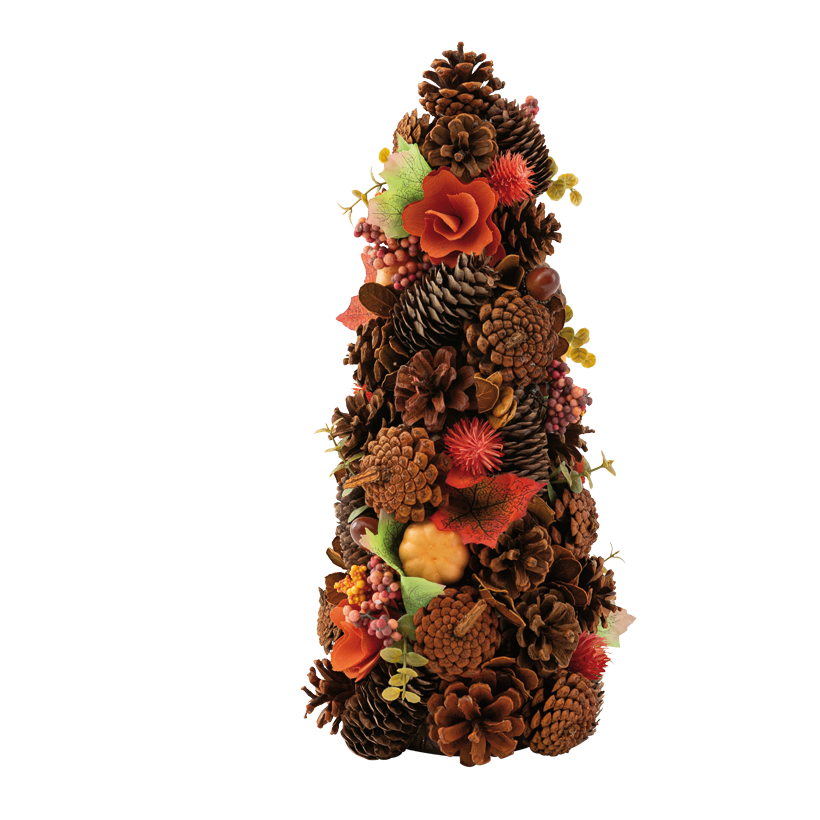 Fir tree, 42x18cm out of styrofoam/artificial silk, with real cones