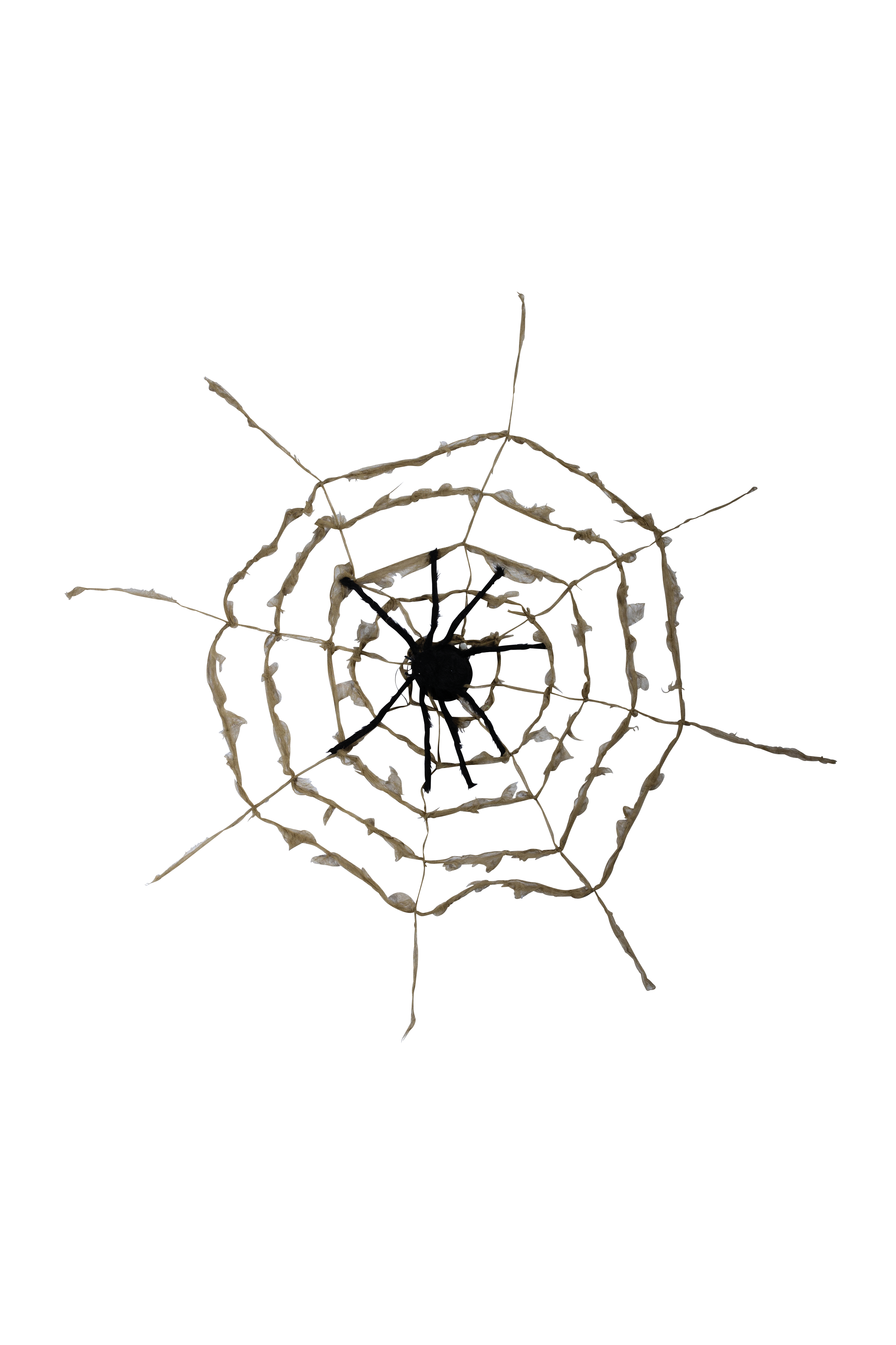 Spinnennetz mit Spinne, Ø 110cm Spinne: 52x23cm aus Styropor/Synthetik-Wolle, mit rotem Licht- und Soundeffekten & vibriert