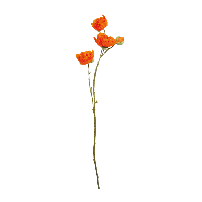 Mohnblumenzweig, 80cm, mit 4 Blüten, Kunstseide