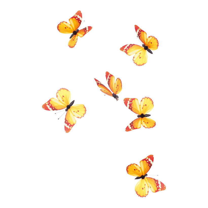 Butterfly with clip, 11cm, 6pcs./box, wings out of paper, body out of styrofoam